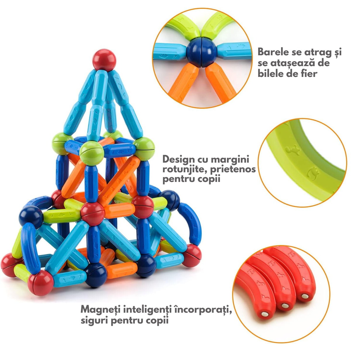 Set de Constructie Magnetic pentru Copii, 128 Piese, Educational si Distractiv, Dezvoltare STEM - Creativitate si Imaginatie, Numeroase Posibilitati de Construit, Magnetic Tiles 3D VisionHub®, Multicolor