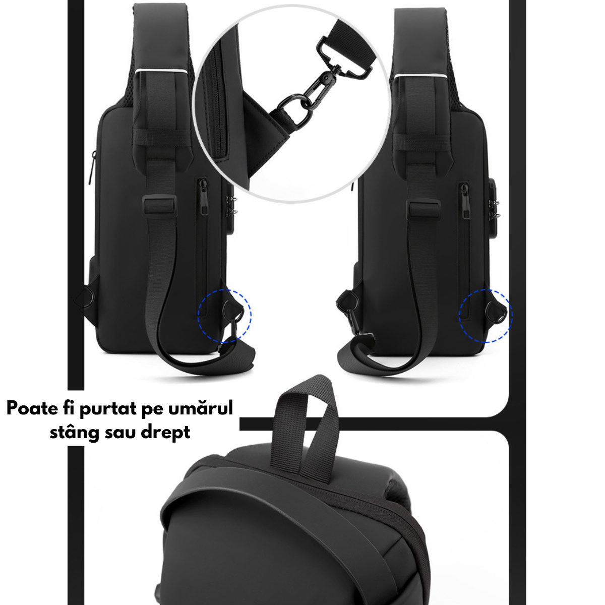 Geanta de Umar sau de Mana pentru Barbati, Borseta Crossbody – Multifunctionala, Sistem Anti-Furt, Compartimente Multiple, Impermeabila, Design Ergonomic cu Port USB Extern, Ideala pentru Calatorii si Utilizare Zilnica, 33x17x9 cm, Gri