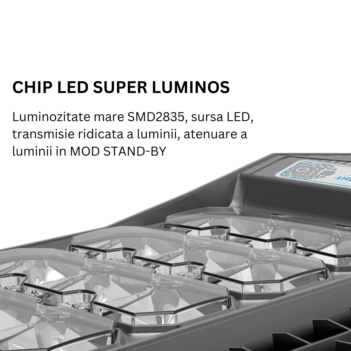 Lampa Solara Stradala 100W, VisionHub®, Proiector cu 360 LED-uri in 9 Casete, Incarcare cu Panou Solar incorporat, Telecomanda, cu Senzor de Miscare, Rezistenta IP67 la Apa, Suport metalic inclus, Negru
