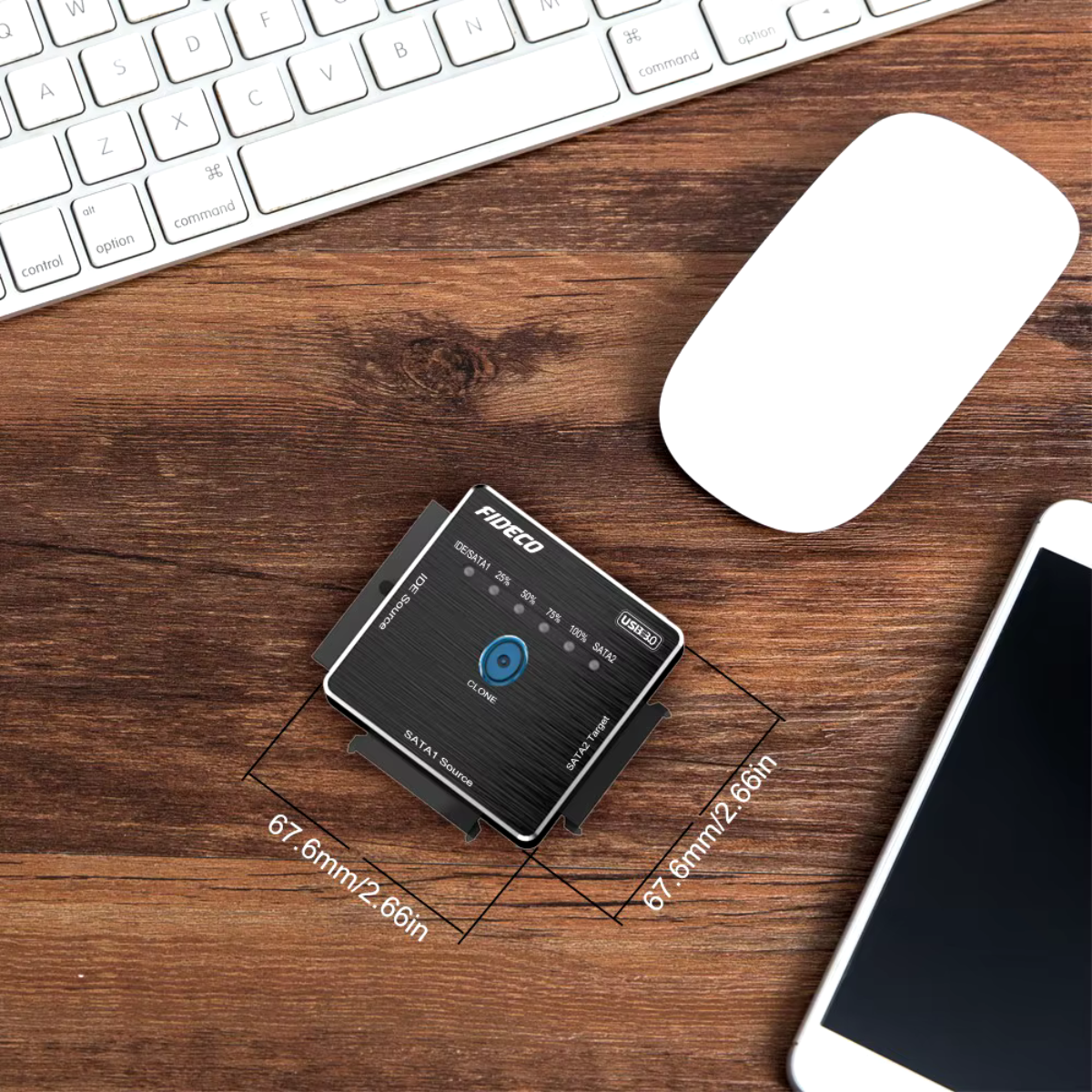 Adaptor FIDECO SATA/IDE la USB 3.0 pentru HDD/SSD Extern Universal, pentru Hard Disk-uri de 2.5/3.5 inch si Unitate Optica 5.25 inch DVD/CD, Clonare Offline, Cablu alimentare, Transfer Date 5Gbps, Suporta Capacitate 16TB, Compatibil Windows/Mac OS/Linux