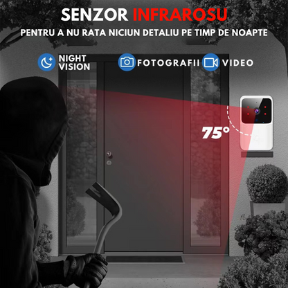 Sonerie Wireless cu Video, Interfon Smart fara fir VisionHub®, Camera Video 1080P HD cu Vedere nocturna, Impermeabila IP65, convorbire in 2 sensuri, control la distanta prin aplicatie Tuya Android/iOS, WiFi, Raza de actiune 150m, Alerta Vizuala 3M, Alb