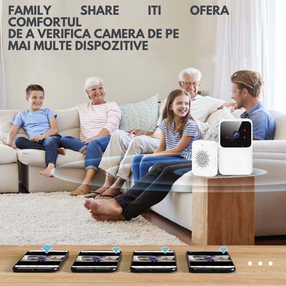 Sonerie Wireless cu Video, Interfon Smart fara fir VisionHub®, Camera Video 1080P HD cu Vedere nocturna, Impermeabila IP65, convorbire in 2 sensuri, control la distanta prin aplicatie Tuya Android/iOS, WiFi, Raza de actiune 150m, Alerta Vizuala 3M, Alb