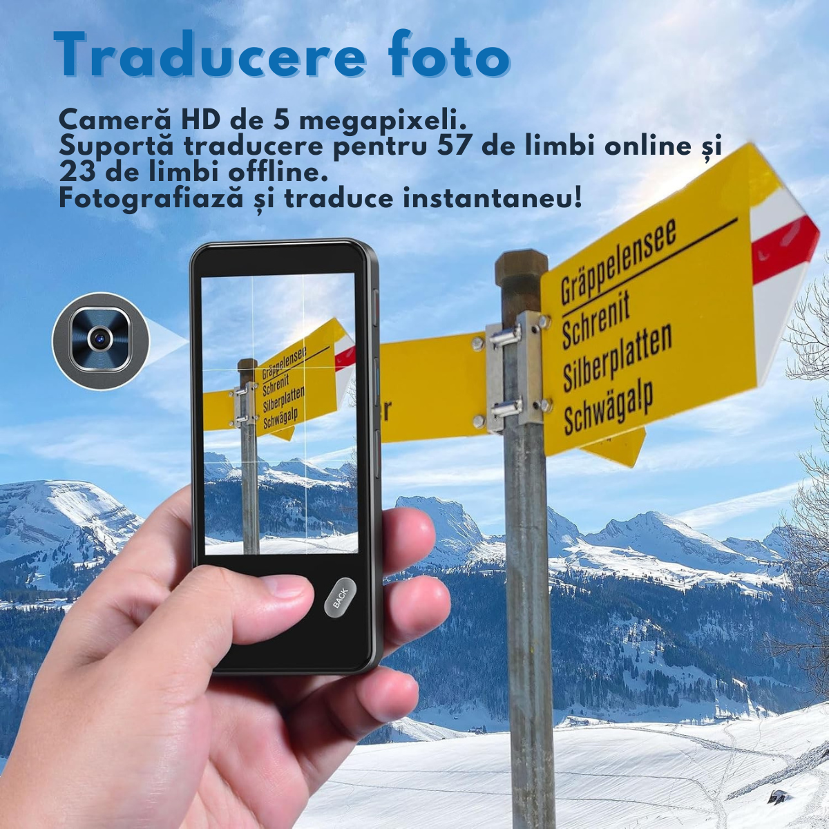 Traducator Inteligent Multifunctional, Wi-Fi, 4G, HotSpot, Inteligenta Artificiala AI ChatGPT, Traducere vocala instantanee online in 142 de limbi Online, 19 limbi Offline, Traducere foto, Ecran tactil, Translator text, Reportofon, Dictionar