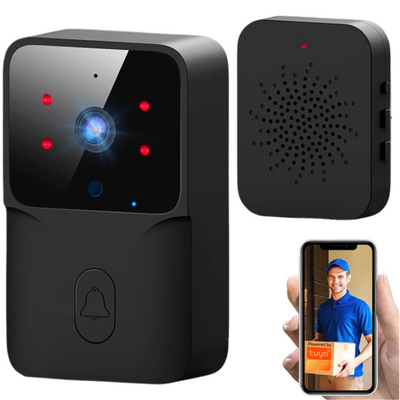 Sonerie Wireless cu Video, Interfon Smart fara fir VisionHub®, Camera Video 1080P HD cu Vedere nocturna, Impermeabila IP65, convorbire in 2 sensuri, control la distanta prin aplicatie Tuya Android/iOS, WiFi, Raza de actiune 150m, Alerta Vizuala 3M, Negru