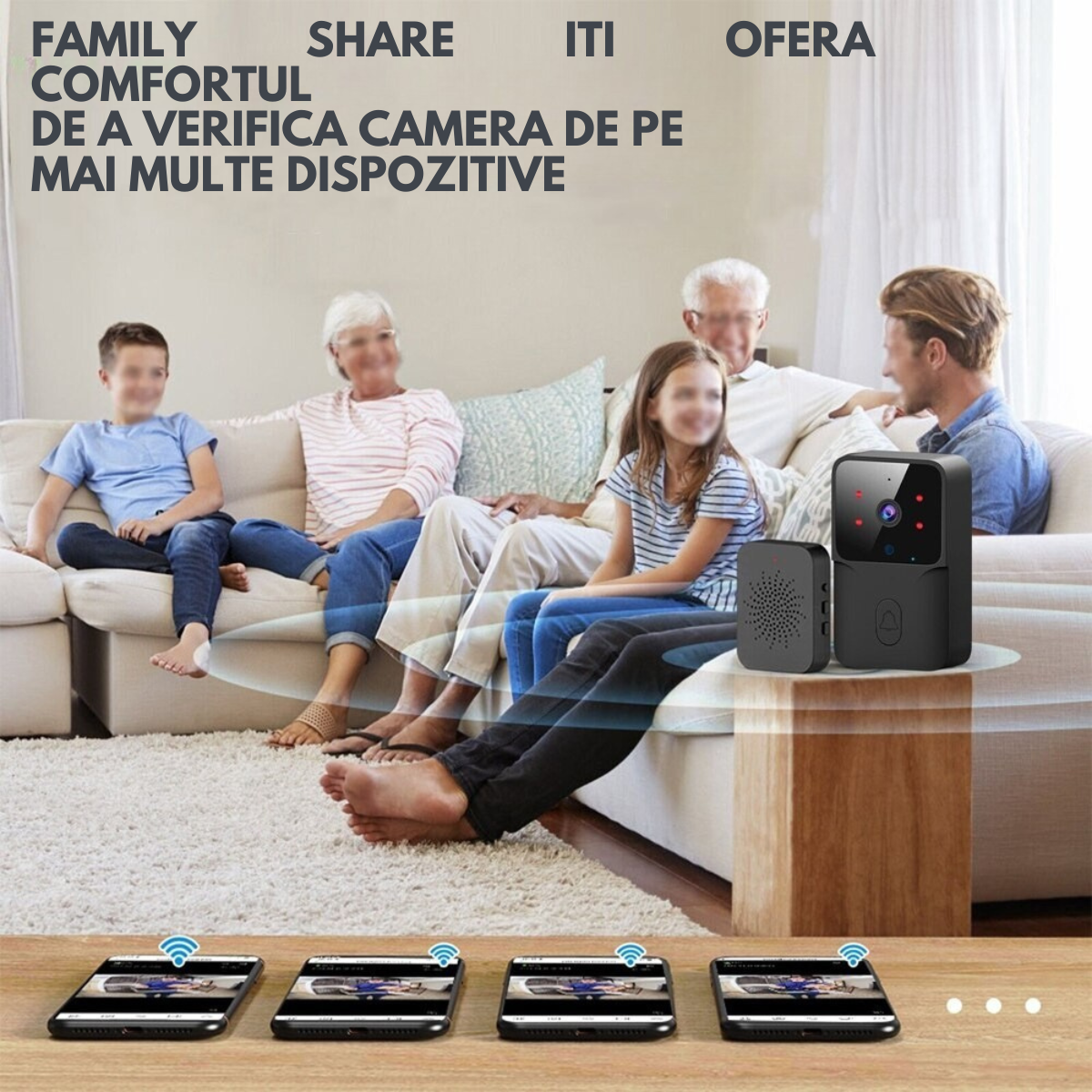 Sonerie Wireless cu Video, Interfon Smart fara fir VisionHub®, Camera Video 1080P HD cu Vedere nocturna, Impermeabila IP65, convorbire in 2 sensuri, control la distanta prin aplicatie Tuya Android/iOS, WiFi, Raza de actiune 150m, Alerta Vizuala 3M, Negru