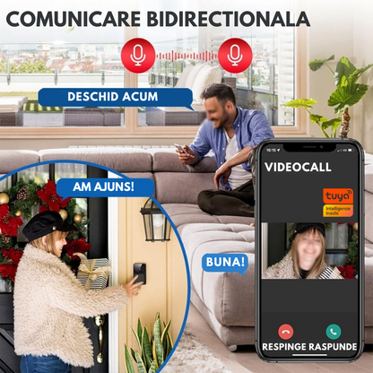 Sonerie Wireless cu Video, Interfon Smart fara fir VisionHub®, Camera Video 1080P HD cu Vedere nocturna, Impermeabila IP65, convorbire in 2 sensuri, control la distanta prin aplicatie Tuya Android/iOS, WiFi, Raza de actiune 150m, Alerta Vizuala 3M, Negru