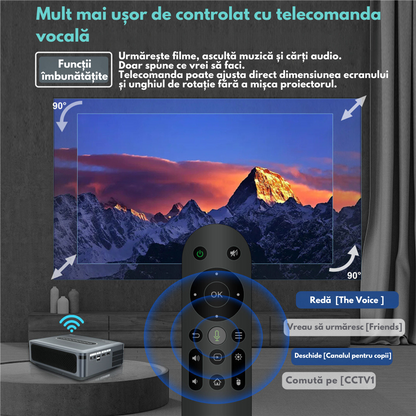Videoproiector portabil Full HD VisionHub®, Android 9.0 si Wi-Fi & Bluetooth, 12 000 Lumeni, Proiector cu Rezolutie 1920 x 1080 HD, Suport 4K/8K, HDMI, VGA, AV, USB, Dolby Digital Audio, Mirroring pentru Android/IOS, difuzor integrat, Telecomanda smart