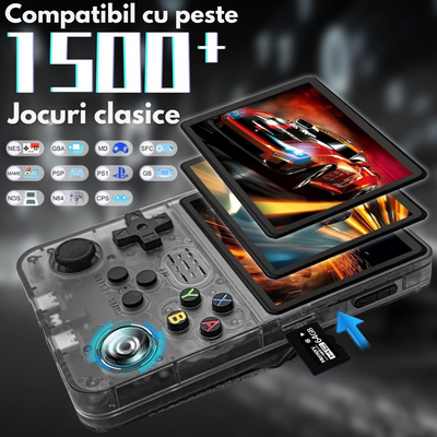 Consola Gaming portabila cu 15.000+ Jocuri Clasice, VisionHub®, Ecran HD 3.5'', 128GB Stocare, Joystick-uri 3D, Multiplayer Wireless, Iesire Video/Audio, Design Compact si Performanta Maxima, Negru