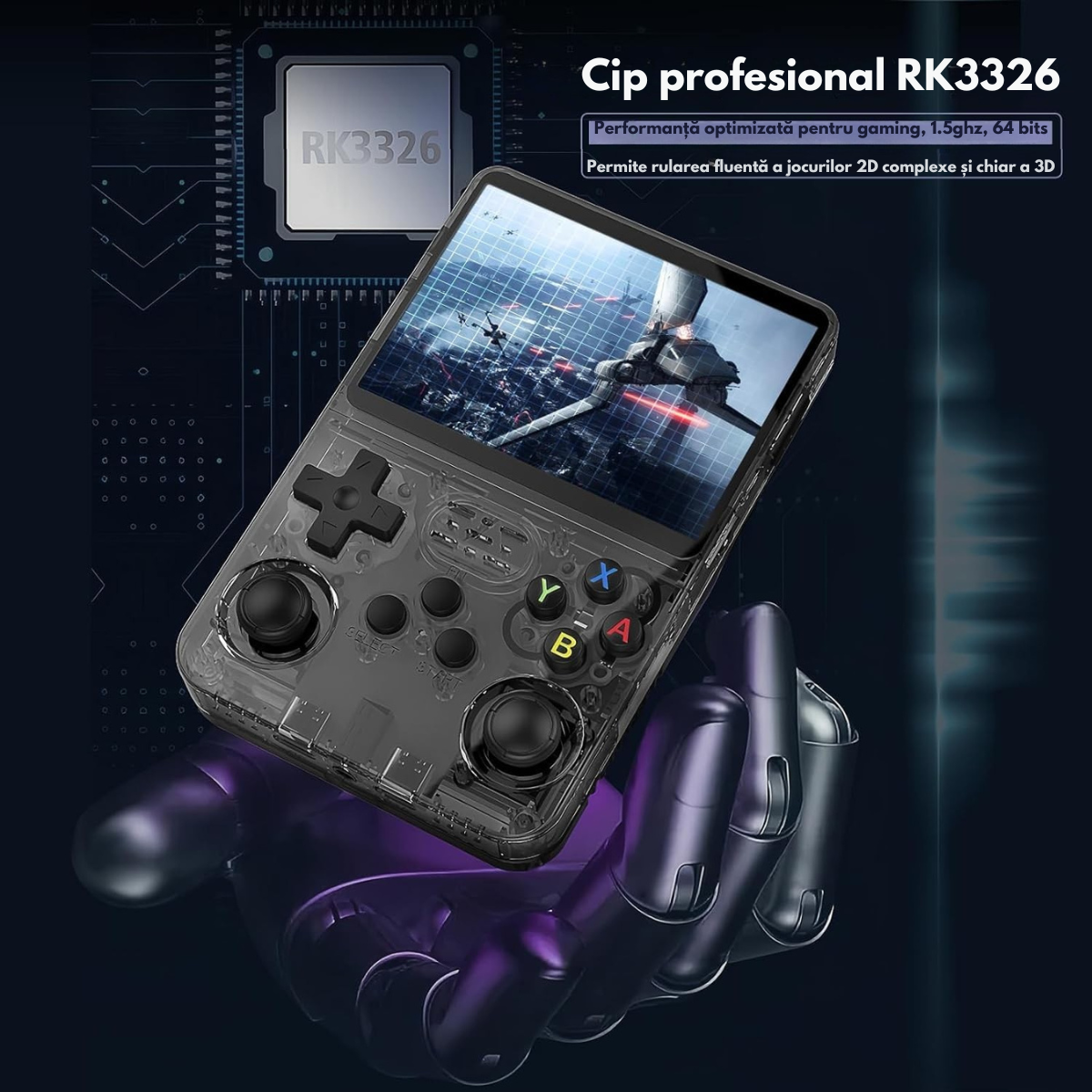 Consola Gaming portabila cu 15.000+ Jocuri Clasice, VisionHub®, Ecran HD 3.5'', 128GB Stocare, Joystick-uri 3D, Multiplayer Wireless, Iesire Video/Audio, Design Compact si Performanta Maxima, Negru