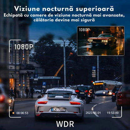 Camera de bord pentru masina cu 4 canale 360° – FHD 1080P, VisionHub®, WIFI + GPS, Monitorizare PARCARE 24h, G-Senzor, Aplicatie Telefon, Night Vision, Inregistrare in bucla, Ecran IPS 3 Inch, DVR cu Camera Fata + Spate + Stanga + Dreapta, Card 32Gb