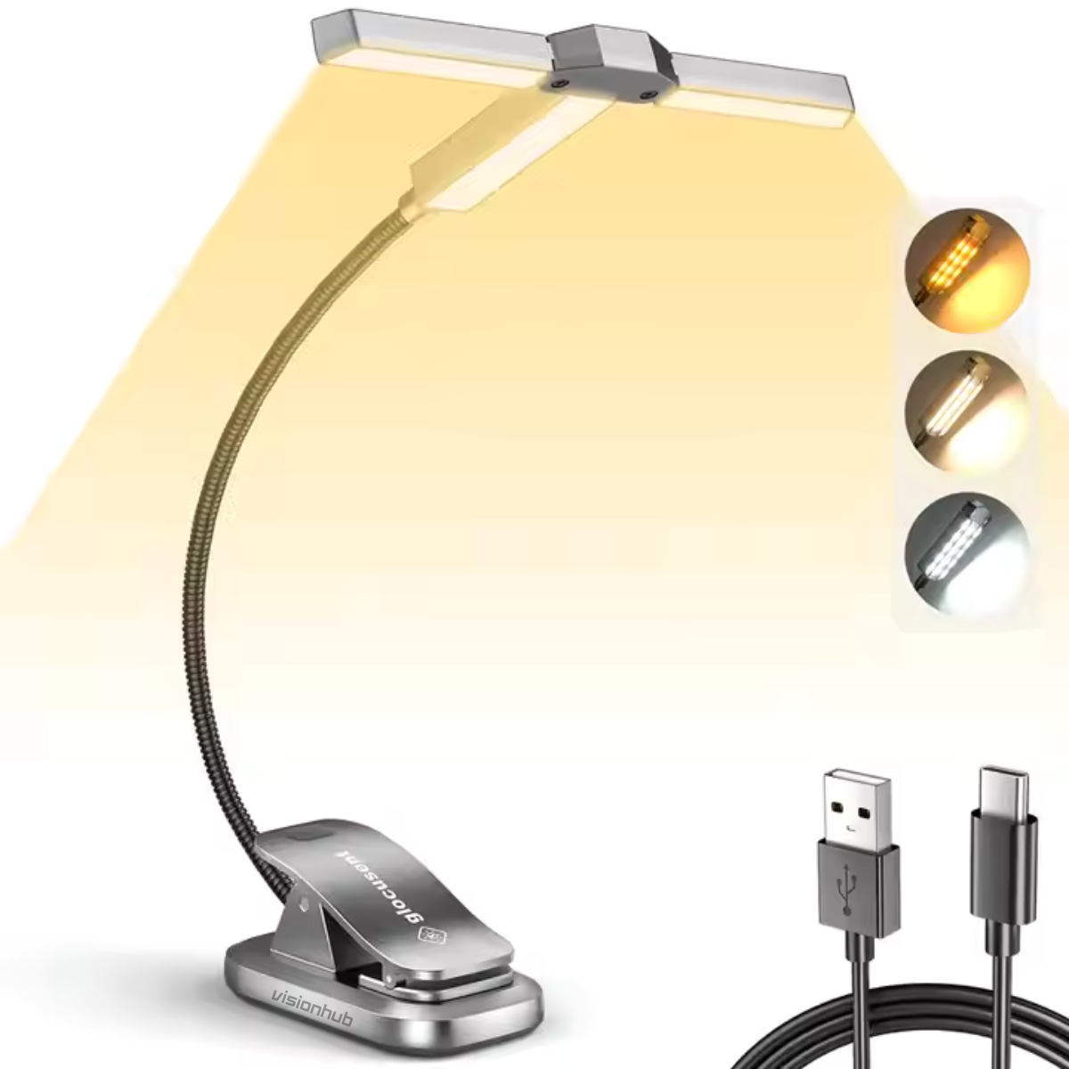 Lampa Pentru Citit Carte, Reader Buddy cu 3 capete Reglabile pentru Lectura, 27 x LED Super Bright, 3 Culori, Rece, Cald, Neutru, 5 Nivele Intensitate, 100 De Ore, Acumulator 1000 mAh, Reincarcabila, Temporizator, Negru