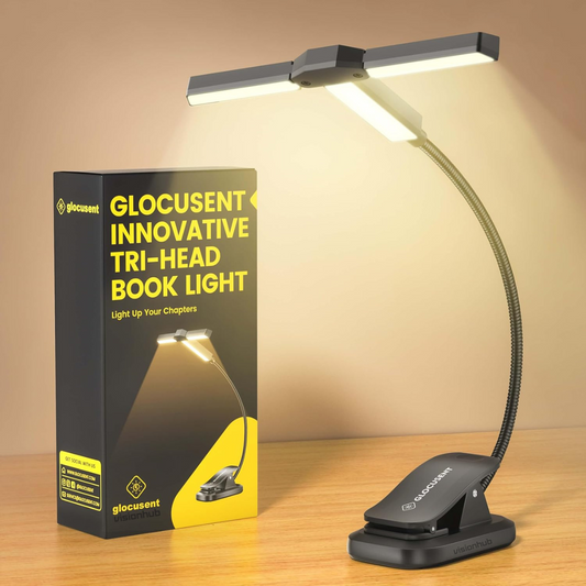Lampa Pentru Citit Carte, Reader Buddy cu 3 capete Reglabile pentru Lectura, 27 x LED Super Bright, 3 Culori, Rece, Cald, Neutru, 5 Nivele Intensitate, 100 De Ore, Acumulator 1000 mAh, Reincarcabila, Temporizator, Negru