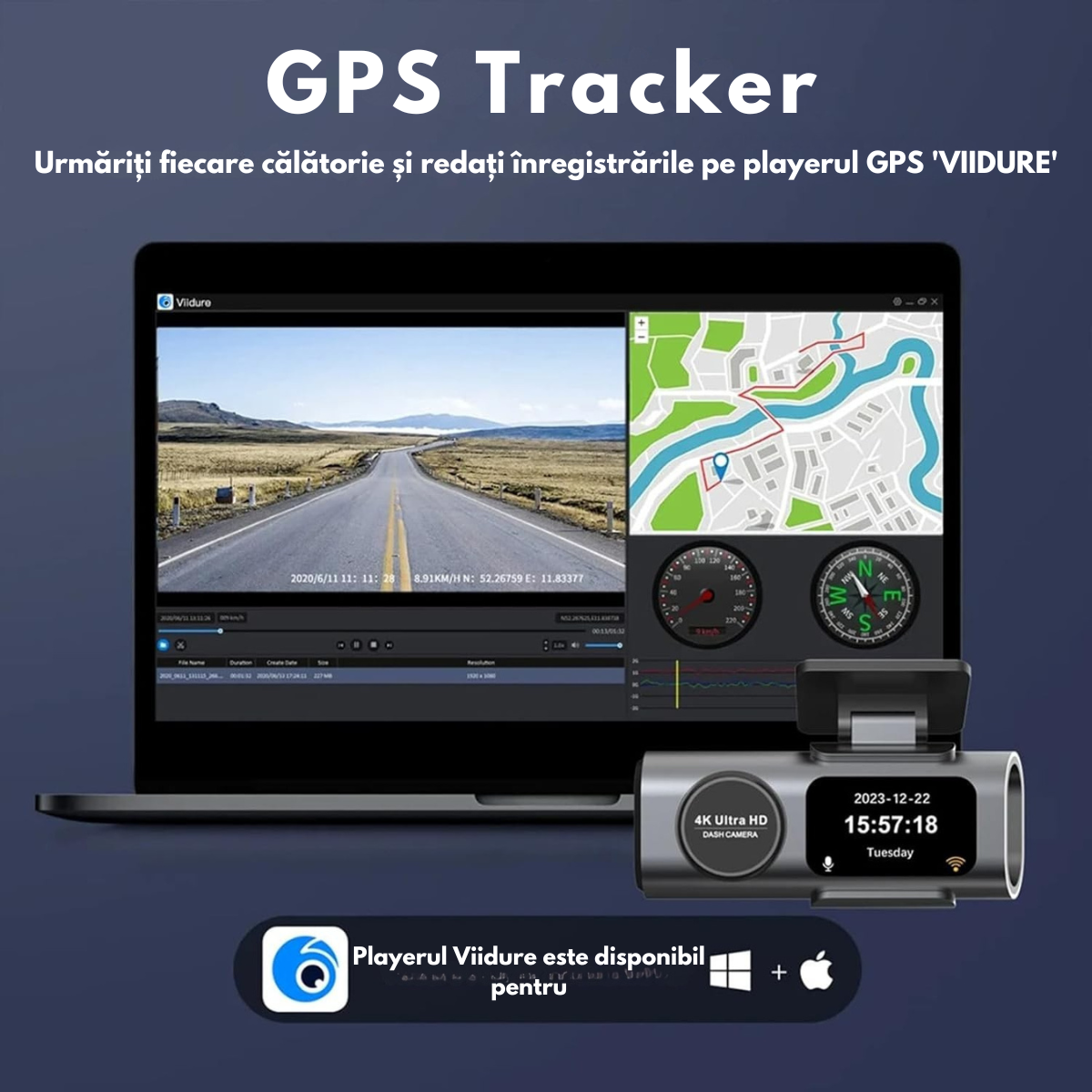Camera Auto Dubla de bord 4k – 2160p Full HD, VisionHub®, WIFI + GPS, G-Senzor Reglabil, Aplicatie pe Telefon, Night Vision, Inregistrare in bucla, Unghi Larg 170°, Instructiuni voce, Ecran IPS 2, 0 Inch, DVR cu Camera Fata 4k + Spate 1080p inclusa, Negru