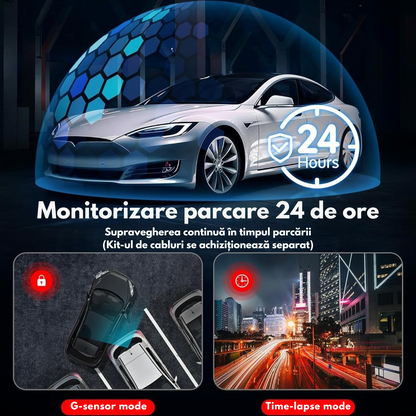 Camera Auto Dubla de bord 4k – 2160p Full HD, VisionHub®, WIFI + GPS, G-Senzor Reglabil, Aplicatie pe Telefon, Night Vision, Inregistrare in bucla, Unghi Larg 170°, Instructiuni voce, Ecran IPS 2, 0 Inch, DVR cu Camera Fata 4k + Spate 1080p inclusa, Negru