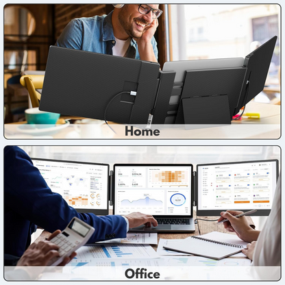 Expandable and Portable Laptop Monitor, Visionhub®, 14-inch FHD 1080P IPS Screen Extender, for 13-inch to 17-inch Laptops, 360-Degree Foldable, Tri-Screen Compatible with iOS, Android, Windows, Mac, with USB-C and HDMI Ports, Plug & Play