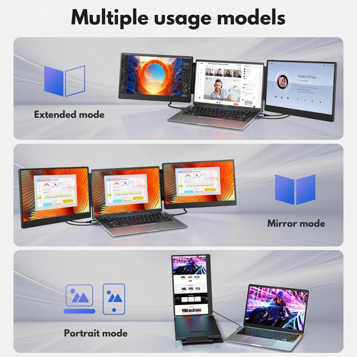 Expandable and Portable Laptop Monitor, Visionhub®, 14-inch FHD 1080P IPS Screen Extender, for 13-inch to 17-inch Laptops, 360-Degree Foldable, Tri-Screen Compatible with iOS, Android, Windows, Mac, with USB-C and HDMI Ports, Plug & Play