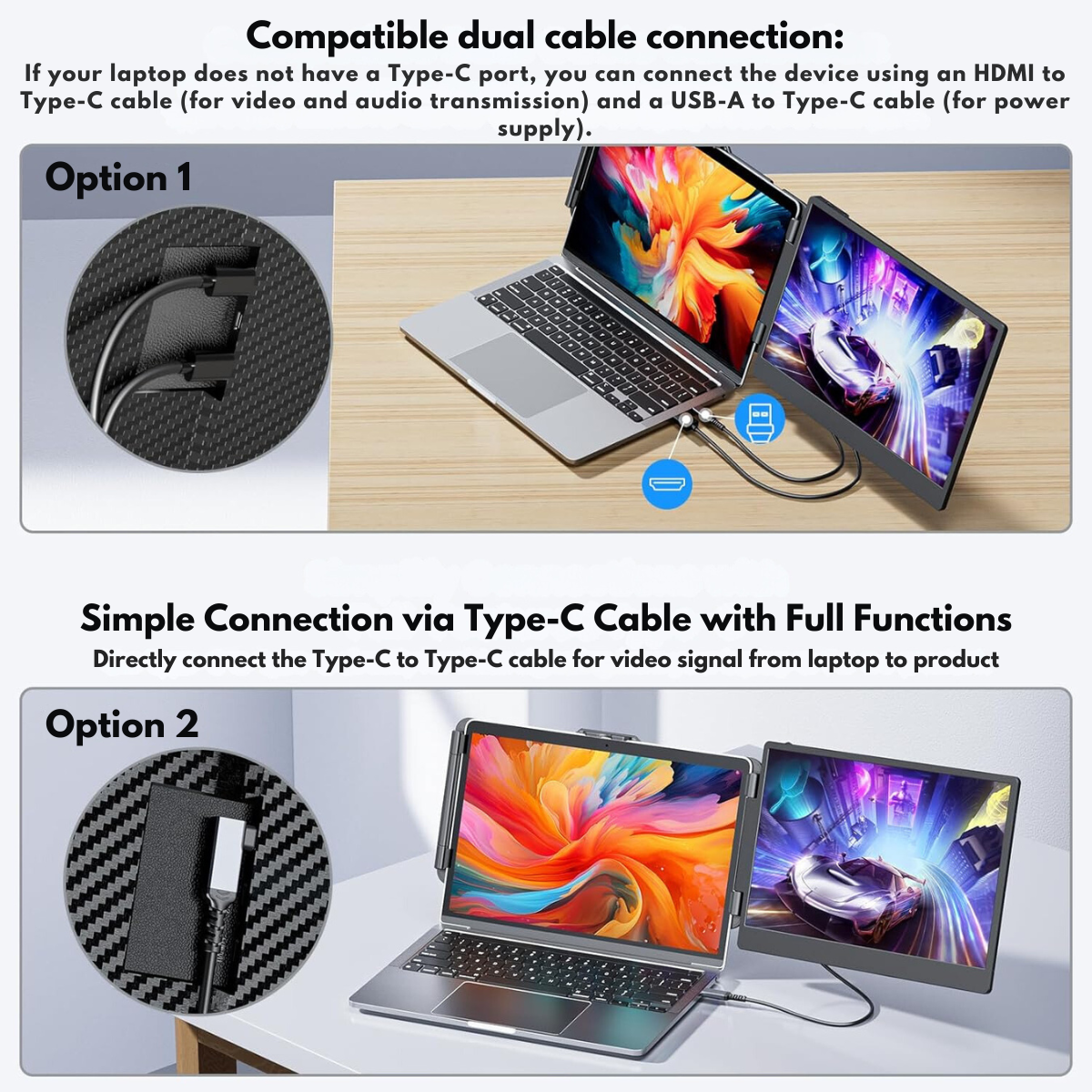 Expandable and Portable Laptop Monitor, VisionHub®, 14-inch FHD 1080P IPS Screen Extender, for 13-inch to 17-inch Laptops, 360-Degree Foldable, Dual-Screen Compatible with iOS, Android, Windows, Mac, with USB-C and HDMI Ports, Plug & Play