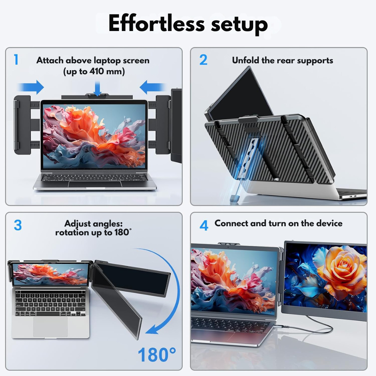 Expandable and Portable Laptop Monitor, VisionHub®, 14-inch FHD 1080P IPS Screen Extender, for 13-inch to 17-inch Laptops, 360-Degree Foldable, Dual-Screen Compatible with iOS, Android, Windows, Mac, with USB-C and HDMI Ports, Plug & Play