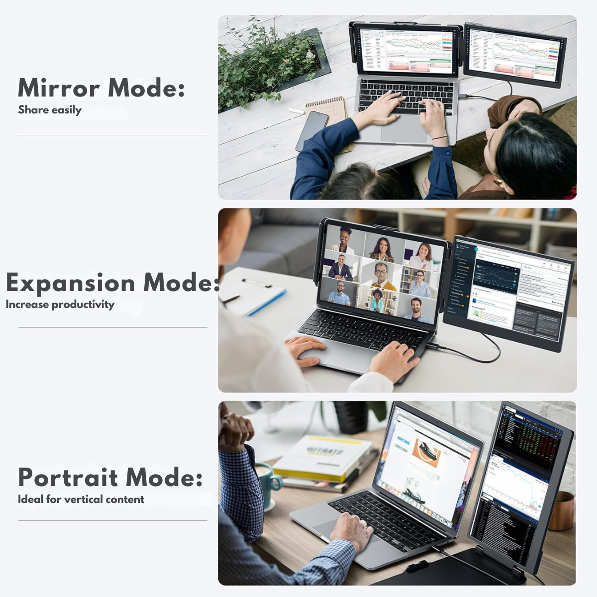 Expandable and Portable Laptop Monitor, VisionHub®, 14-inch FHD 1080P IPS Screen Extender, for 13-inch to 17-inch Laptops, 360-Degree Foldable, Dual-Screen Compatible with iOS, Android, Windows, Mac, with USB-C and HDMI Ports, Plug & Play