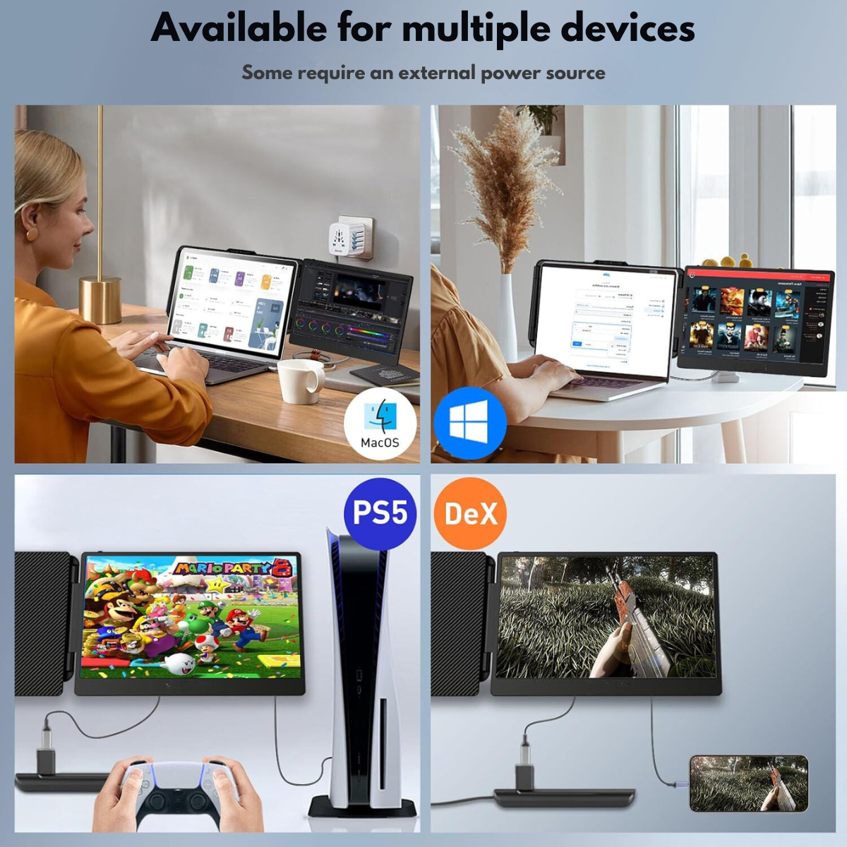 Expandable and Portable Laptop Monitor, VisionHub®, 14-inch FHD 1080P IPS Screen Extender, for 13-inch to 17-inch Laptops, 360-Degree Foldable, Dual-Screen Compatible with iOS, Android, Windows, Mac, with USB-C and HDMI Ports, Plug & Play