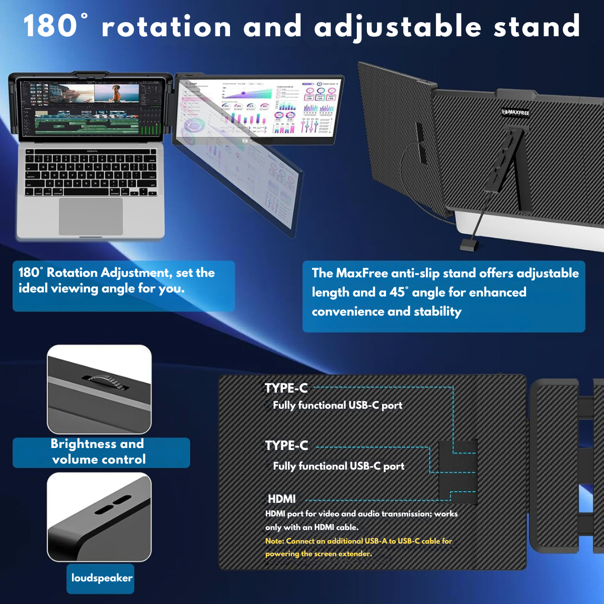 Expandable and Portable Laptop Monitor, VisionHub®, 14-inch FHD 1080P IPS Screen Extender, for 13-inch to 17-inch Laptops, 360-Degree Foldable, Dual-Screen Compatible with iOS, Android, Windows, Mac, with USB-C and HDMI Ports, Plug & Play