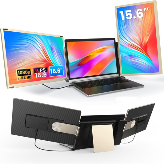 Triple Screen Extender for 13"-17.3" Laptops, 15.6" Full HD 1080P IPS Display, VisionHub®, Compatible with Windows/Mac/Linux, Portable and Multifunctional Design, USB-C and Mini HDMI Ports, Plug & Play