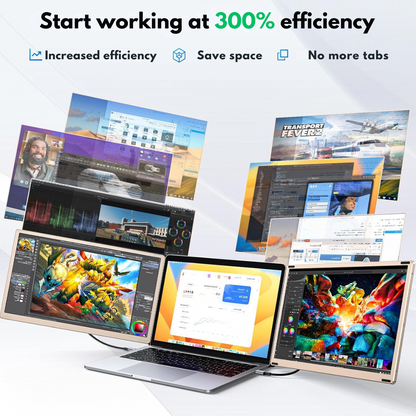 Triple Screen Extender for 13"-17.3" Laptops, 15.6" Full HD 1080P IPS Display, VisionHub®, Compatible with Windows/Mac/Linux, Portable and Multifunctional Design, USB-C and Mini HDMI Ports, Plug & Play