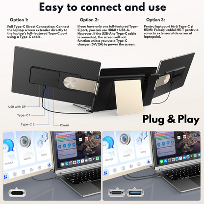 Triple Screen Extender for 13"-17.3" Laptops, 15.6" Full HD 1080P IPS Display, VisionHub®, Compatible with Windows/Mac/Linux, Portable and Multifunctional Design, USB-C and Mini HDMI Ports, Plug & Play