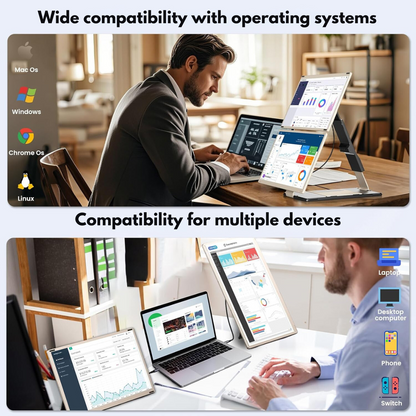 Triple Screen Extender for 13"-17.3" Laptops, 15.6" Full HD 1080P IPS Display, VisionHub®, Compatible with Windows/Mac/Linux, Portable and Multifunctional Design, USB-C and Mini HDMI Ports, Plug & Play