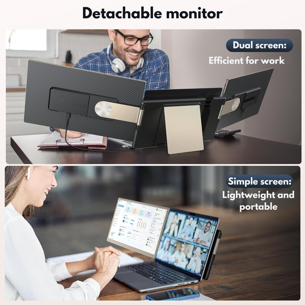 Triple Screen Extender for 13"-17.3" Laptops, 15.6" Full HD 1080P IPS Display, VisionHub®, Compatible with Windows/Mac/Linux, Portable and Multifunctional Design, USB-C and Mini HDMI Ports, Plug & Play