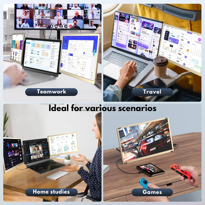 Triple Screen Extender for 13"-17.3" Laptops, 15.6" Full HD 1080P IPS Display, VisionHub®, Compatible with Windows/Mac/Linux, Portable and Multifunctional Design, USB-C and Mini HDMI Ports, Plug & Play