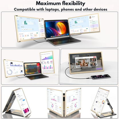 Triple Screen Extender for 13"-17.3" Laptops, 15.6" Full HD 1080P IPS Display, VisionHub®, Compatible with Windows/Mac/Linux, Portable and Multifunctional Design, USB-C and Mini HDMI Ports, Plug & Play