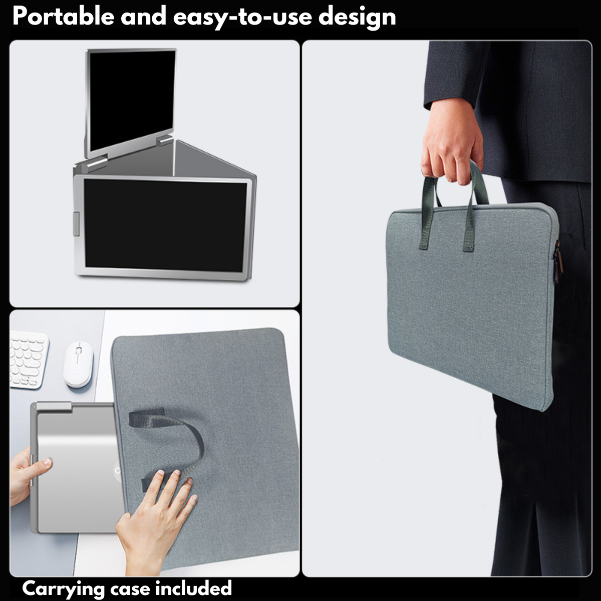 Quad-Screen Expandable and Portable for Laptop, 3 x 14" Full HD 1200P Screens, 100% sRGB, Foldable and Rotatable 360°, Compatible with 13"-17.3" Laptops, Windows and macOS, Complete Workstation for Multitasking