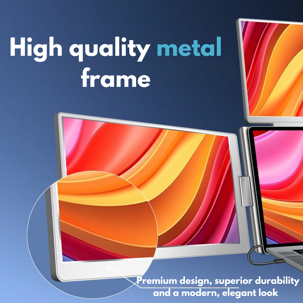 Quad-Screen Expandable and Portable for Laptop, 3 x 14" Full HD 1200P Screens, 100% sRGB, Foldable and Rotatable 360°, Compatible with 13"-17.3" Laptops, Windows and macOS, Complete Workstation for Multitasking