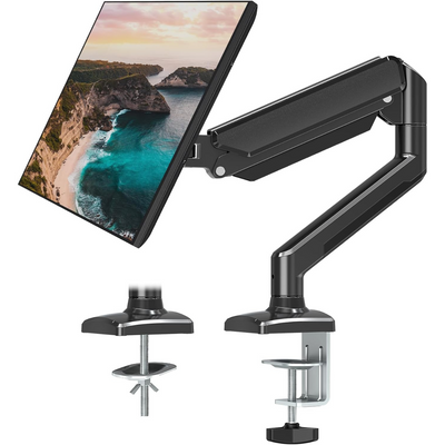 Monitor Stand for Desk, Multifunctional with Adjustable Arm, Included Mounting Bracket, Compatible with 13"-32" Screens, Up to 9kg, Cable Organizer, VESA 100x100/75x75, Clamp/Screw Mounting on Desk, Elegant and Modern Design, Black