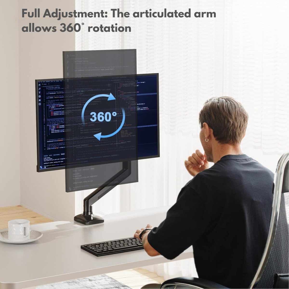Monitor Stand for Desk, Multifunctional with Adjustable Arm, Included Mounting Bracket, Compatible with 13"-32" Screens, Up to 9kg, Cable Organizer, VESA 100x100/75x75, Clamp/Screw Mounting on Desk, Elegant and Modern Design, Black