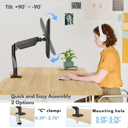 Monitor Stand for Desk, Multifunctional with Adjustable Arm, Included Mounting Bracket, Compatible with 13"-32" Screens, Up to 9kg, Cable Organizer, VESA 100x100/75x75, Clamp/Screw Mounting on Desk, Elegant and Modern Design, Black