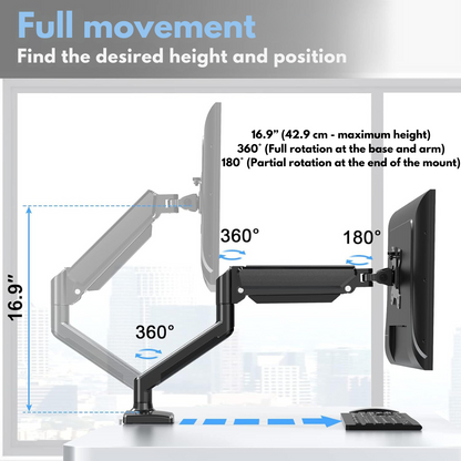 Monitor Stand for Desk, Multifunctional with Adjustable Arm, Included Mounting Bracket, Compatible with 13"-32" Screens, Up to 9kg, Cable Organizer, VESA 100x100/75x75, Clamp/Screw Mounting on Desk, Elegant and Modern Design, Black