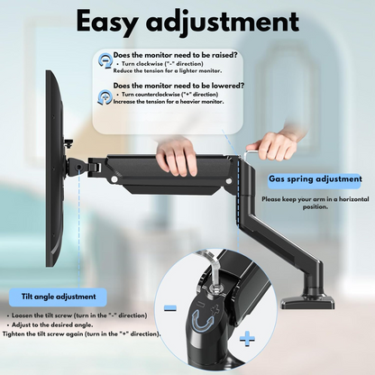 Monitor Stand for Desk, Multifunctional with Adjustable Arm, Included Mounting Bracket, Compatible with 13"-32" Screens, Up to 9kg, Cable Organizer, VESA 100x100/75x75, Clamp/Screw Mounting on Desk, Elegant and Modern Design, Black
