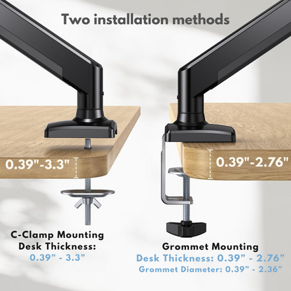 Monitor Stand for Desk, Multifunctional with Adjustable Arm, Included Mounting Bracket, Compatible with 13"-32" Screens, Up to 9kg, Cable Organizer, VESA 100x100/75x75, Clamp/Screw Mounting on Desk, Elegant and Modern Design, Black