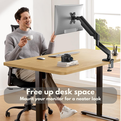 Monitor Stand for Desk, Multifunctional with Adjustable Arm, Included Mounting Bracket, Compatible with 13"-32" Screens, Up to 9kg, Cable Organizer, VESA 100x100/75x75, Clamp/Screw Mounting on Desk, Elegant and Modern Design, Black