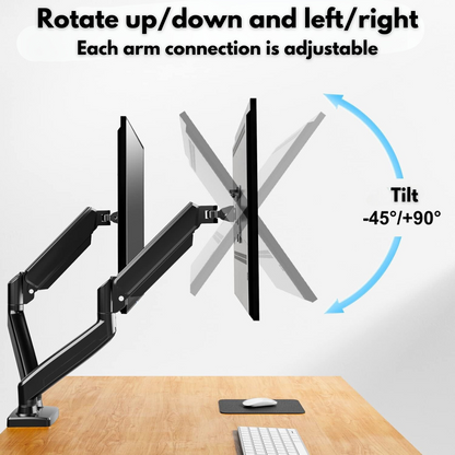 Dual Monitor Stand for Desk, Multifunctional with Adjustable Dual Arm, Included Laptop Stand, Compatible with 17"-32" Screens, Up to 9 kg, Cable Management Organizer, VESA 100x100/75x75, Clamp/Screw Mounting on Desk, Elegant and Modern Design, Black