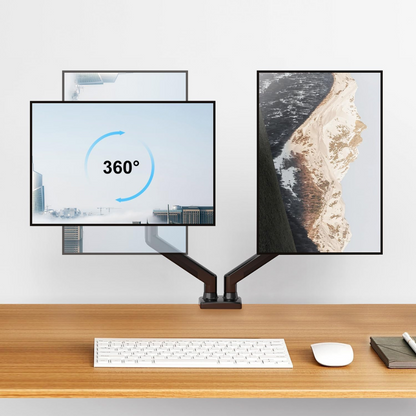 Dual Monitor Stand for Desk, Multifunctional with Adjustable Dual Arm, Included Laptop Stand, Compatible with 17"-32" Screens, Up to 9 kg, Cable Management Organizer, VESA 100x100/75x75, Clamp/Screw Mounting on Desk, Elegant and Modern Design, Black