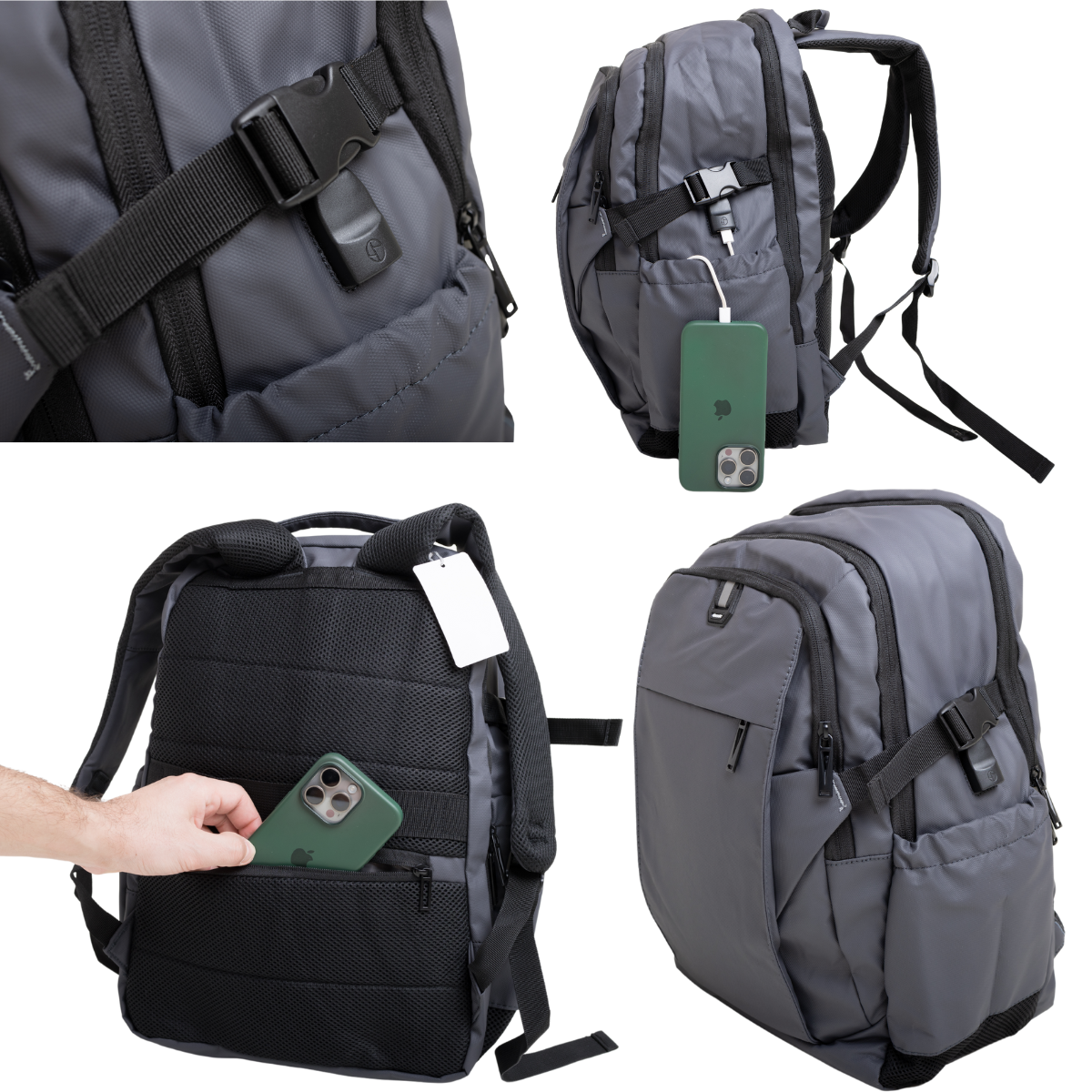 Rucsac Laptop 17 Inch, Multifunctional - Smart Business, Rezistent la apa, pentru Calatorie - Compatibil Cabina Avion, Ghiozdan cu port de incarcare USB VisionHub®, Buzunare multiple, Capacitate mare, 46x30x23 CM, Gri
