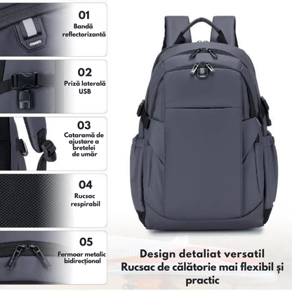 Rucsac Laptop 17 Inch, Multifunctional - Smart Business, Rezistent la apa, pentru Calatorie - Compatibil Cabina Avion, Ghiozdan cu port de incarcare USB VisionHub®, Buzunare multiple, Capacitate mare, 46x30x23 CM, Gri