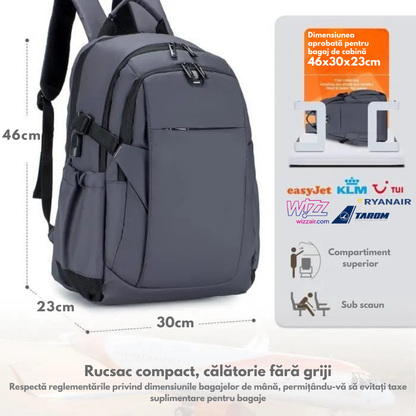 Rucsac Laptop 17 Inch, Multifunctional - Smart Business, Rezistent la apa, pentru Calatorie - Compatibil Cabina Avion, Ghiozdan cu port de incarcare USB VisionHub®, Buzunare multiple, Capacitate mare, 46x30x23 CM, Gri