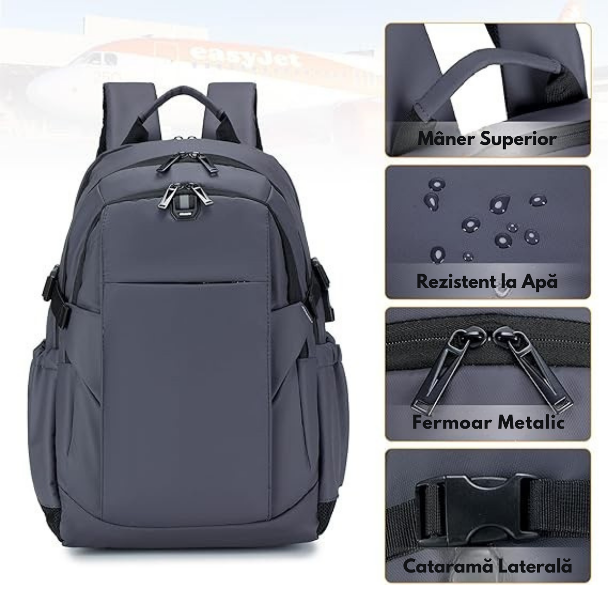 Rucsac Laptop 17 Inch, Multifunctional - Smart Business, Rezistent la apa, pentru Calatorie - Compatibil Cabina Avion, Ghiozdan cu port de incarcare USB VisionHub®, Buzunare multiple, Capacitate mare, 46x30x23 CM, Gri