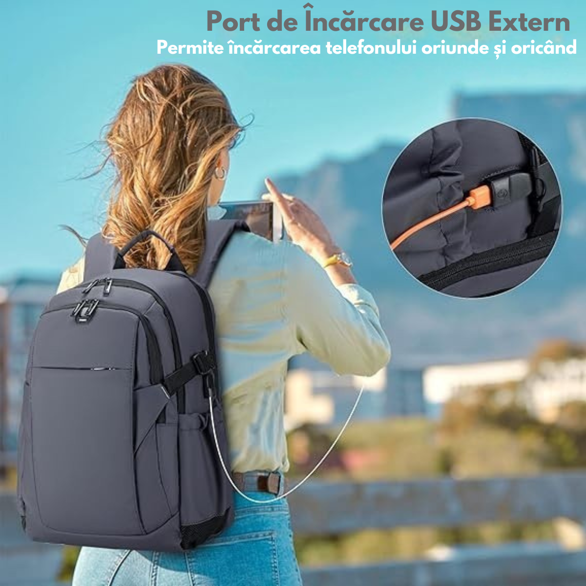 Rucsac Laptop 17 Inch, Multifunctional - Smart Business, Rezistent la apa, pentru Calatorie - Compatibil Cabina Avion, Ghiozdan cu port de incarcare USB VisionHub®, Buzunare multiple, Capacitate mare, 46x30x23 CM, Gri