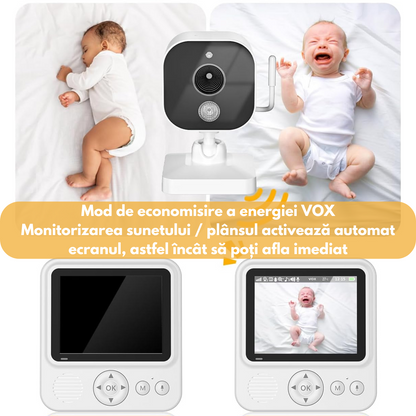Baby Monitor Digital si Camera Audio-Video Wireless Pentru Supraveghere Bebe, baterie1500mAh, Ecran IPS 2.8” cu Night Vision, Notificari Sunete, Temperatura, Plans, Hranire, 8 Cantece, Unghi Camera 60°, Raza actiune 300m