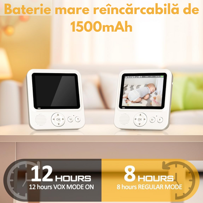 Baby Monitor Digital si Camera Audio-Video Wireless Pentru Supraveghere Bebe, baterie1500mAh, Ecran IPS 2.8” cu Night Vision, Notificari Sunete, Temperatura, Plans, Hranire, 8 Cantece, Unghi Camera 60°, Raza actiune 300m